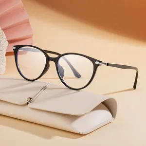 Retro TR90 cat-eye eyewear frame for women with premium cream leather pouch