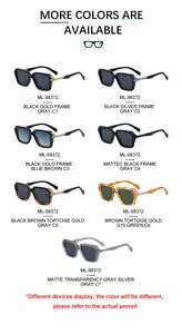 Catalogue détaillé montrant les lunettes de soleil carrées ML-98372 en sept coloris divers