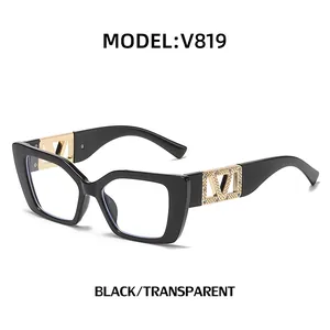 Western Fashion Small Square Cat Eye Sunglasses For Women Men Polycarbonate Frame UV400 Protection Rhinestone V Metal Decoration Driving Eyewear