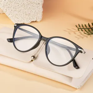 Retro cat-eye TR90 optical frames in black with a premium case and natural stone accents