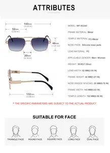 Infographie détaillée montrant les dimensions et matériaux de lunettes de soleil rétro