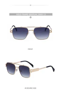 Détails de lunettes aviateur dorées avec double pont et verres dégradés sous deux angles