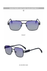 Lunettes de soleil rétro à monture métallique carrée, double pont et verres dégradés bleus