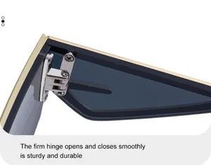 Macro detail of high-quality metal hinge structure on stylish cat-eye sunglasses