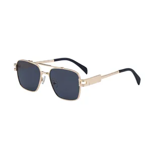 Lunettes de Soleil Carrées Homme Vintage en Alliage de Zinc Double Pont Protection UV400 Mode Rétro Conduite Extérieure