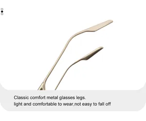 Close-up of lightweight champagne gold metal temples with ergonomic curved ends