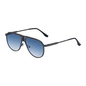 Classic pilot sunglasses with dark metal frames and blue gradient lenses on white background