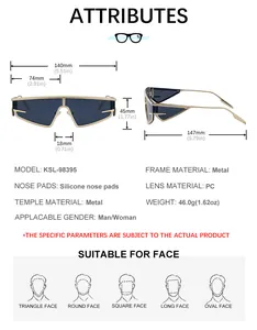 Detailed size chart of cat eye sunglasses with gold metal frame and dimensions