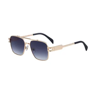 Lunettes de soleil carrées en métal pour hommes avec double pont et verres dégradés