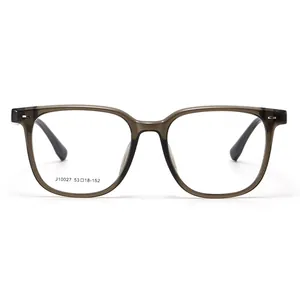 Stylish square TR90 optical frame glasses in transparent olive green with black temples