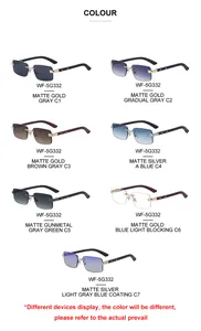 Colección de gafas de sol rectangulares sin montura en siete colores con patillas de metal