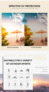 Detalle de protección UV e iconos deportivos para estas gafas de sol retro sin montura