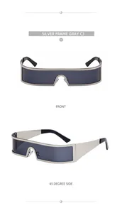 Gros plan de lunettes de soleil futuristes argentées avec verres gris foncé