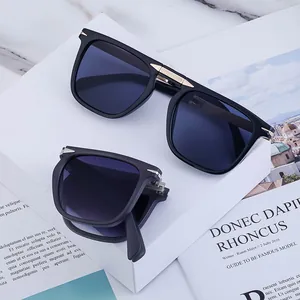 Lunettes de soleil pliables vintage pour hommes, monture mate et verres bleus