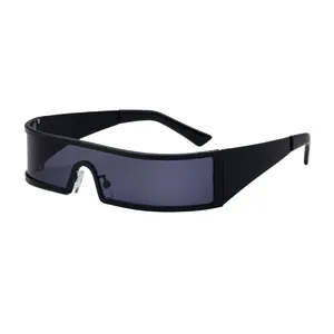 Quadratische schwarze Schild-Sonnenbrille mit nahtlosen Gläsern im Cyberpunk-Stil