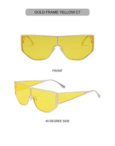Front and 45-degree side views of gold frame punk sunglasses with yellow lenses