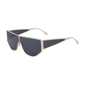 Fashion Irregular Geometric Shield Sunglasses For Men Women Futuristic UV400 Metal Frame Punk Eyewear For Outdoor Party
