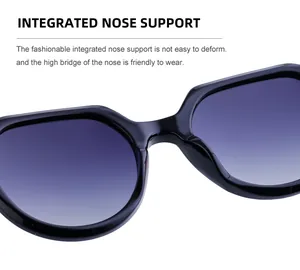 Detail of integrated nose support on square frame sunglasses with purple gradient lenses