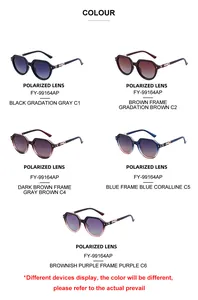 Polarized square frame sunglasses in five assorted gradient colors for women