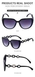 Vues détaillées des lunettes de soleil œil de chat pour femmes avec design chaîne