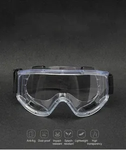 Detail of clear protective goggles with adjustable strap and anti-fog ventilation features