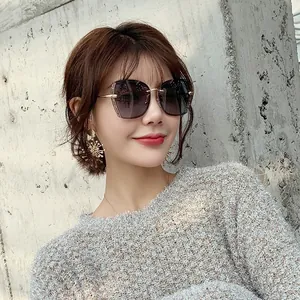 Fashion Women Oversized Polarized Sunglasses TAC Lens Frameless Square Rimless Eyewear UV400 Protection Metal Frame Glasses