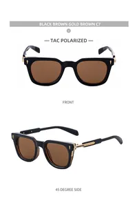 Detailsicht der C7 quadratischen Polarisationsbrille mit braunen Gläsern und Goldakzenten