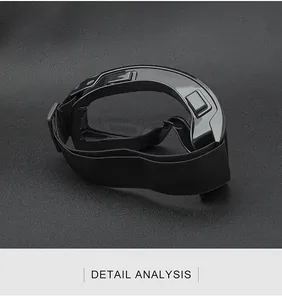 Close-up of black safety goggles featuring high-elastic fabric strap and cushioned padding