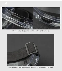 Detail view of ventilation system and adjustable headband buckle for safety goggles