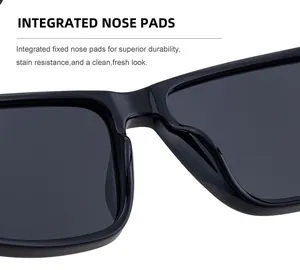 Detalle de las almohadillas nasales integradas en gafas de sol cuadradas negras para hombre