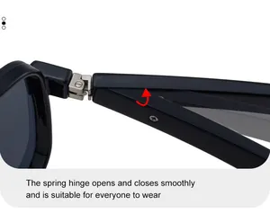 Detail of durable metal spring hinge on square polarized sunglasses for smooth opening