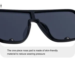 Detailed close-up of comfortable integrated nose pads on black square polarized sunglasses