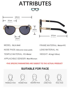 Detailed sizing specifications for pilot-style metal sunglasses with dimensions