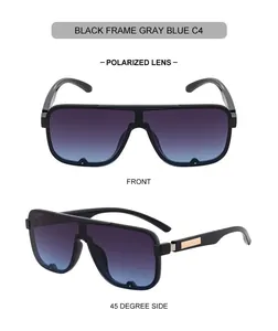 Front and 45-degree side views of square polarized sunglasses with gold metal trim