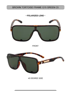 Detail of square polarized sunglasses featuring tortoise frames and G15 green lenses
