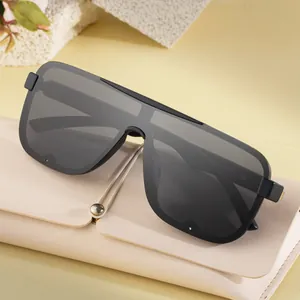 Polarized square frame sunglasses for men with a black one-piece lens and premium soft pouch