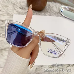 Detalle de montura cat-eye con lentes fotocromáticas que cambian a color azul