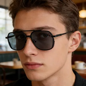 Fashion Men's Square Sunglasses Double Bridge Zinc Alloy Frame UV400 Outdoor Driving Shades Retro Commuter Eyewear