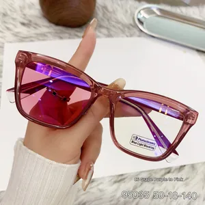 Detalle de gafas cat-eye fotocromáticas en violeta y rosa con filtro de luz azul