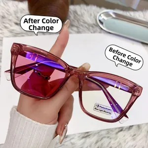 Gafas de sol de ojo de gato con lentes fotocromáticas y montura rosa claro