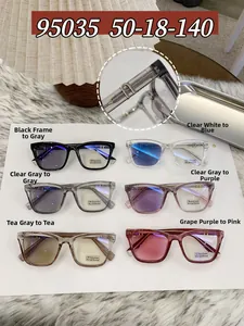 Detalle de gafas cat-eye fotocromáticas con filtro de luz azul y especificaciones de tallas