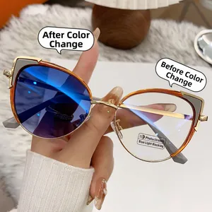 Detailvergleich der photochromen Cat-Eye-Gläser vor und nach der Sonneneinstrahlung