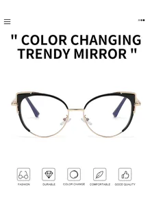 Detailansicht der modischen Cat-Eye-Sonnenbrille mit Metallrahmen und photochromen Gläsern