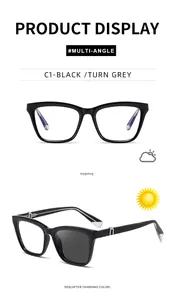 Detalle macro de gafas de sol cat-eye fotocromáticas que cambian de claro a gris