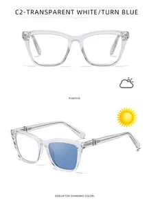 Gafas de sol cat-eye fotocromáticas con montura transparente que cambia a azul