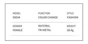 Technical specifications table for cat-eye photochromic TR and metal women's sunglasses