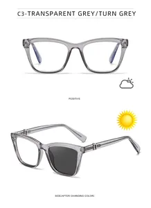 Detalle de gafas de sol cat-eye con lentes fotocromáticas que cambian de transparente a gris