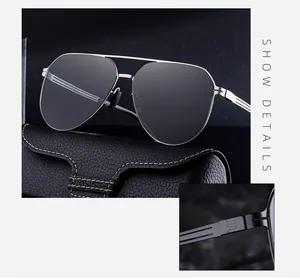 Makroansicht der Herren-Pilotenbrille mit Fokus auf Scharnier und Metallbügel-Design