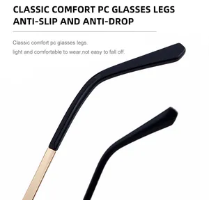 Detail of square sunglasses temples with black PC and golden metal anti-slip design