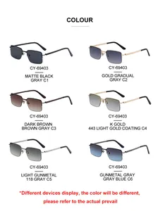 Selection of trendy square metal frame sunglasses in six different lens and frame colors